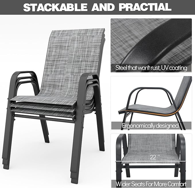 Patio Chairs Set of 6, Stackable Outdoor Dining Chairs - Image 6