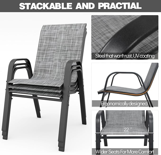 Patio Chairs Set of 8, Stackable Outdoor Dining Chairs - Image 5