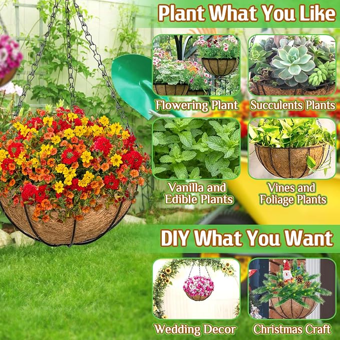 ZeeDix 6 Pack 14 Inch Metal Round Hanging Planter Basket - Image 4