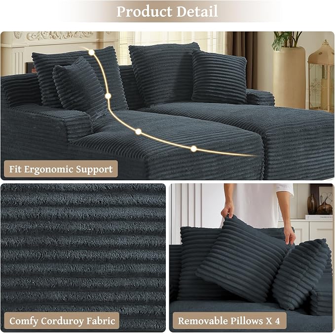 80" Double Chaise Lounge Chair Indoor, Oversized Boneless Couch Comfy - Image 5