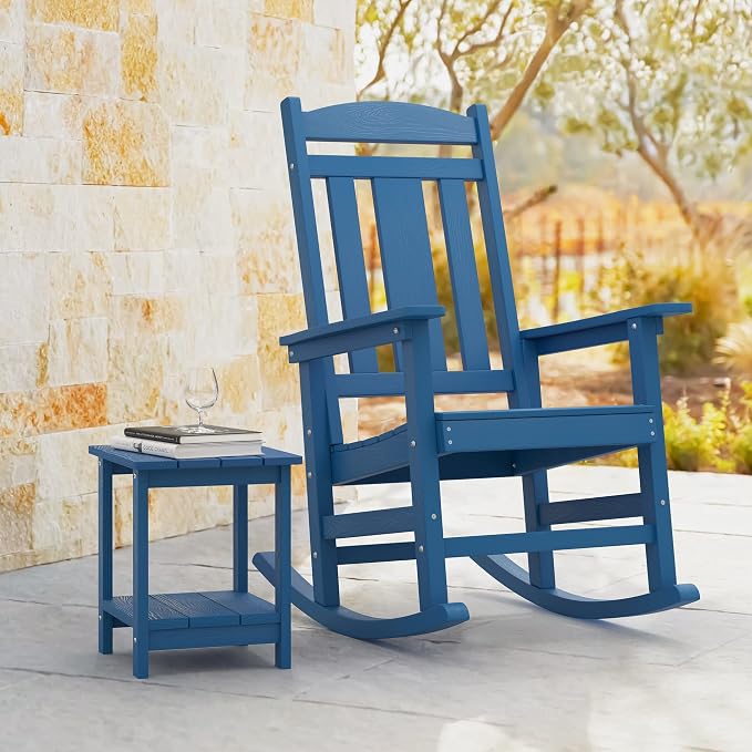 LUE BONA Outdoor Rocking Chairs Set of 2, Weather Resistant Poly Plastic Rocker - Image 6