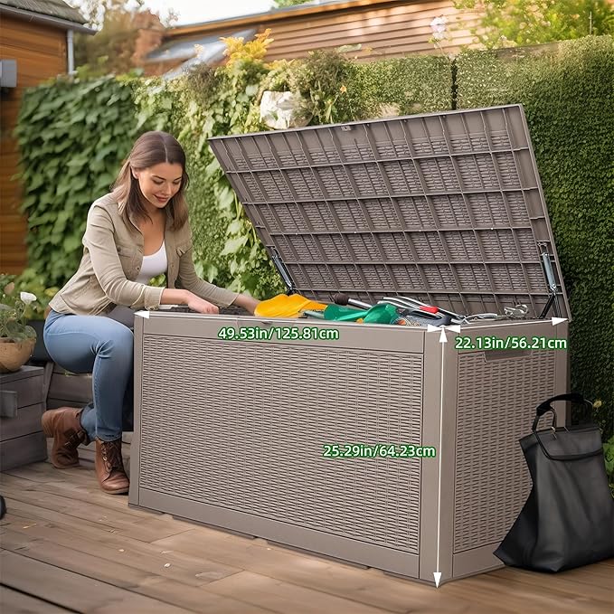 120 Gallon Waterproof Outdoor Storage Box, Resin Deck Box, Lockable Outside - Image 2