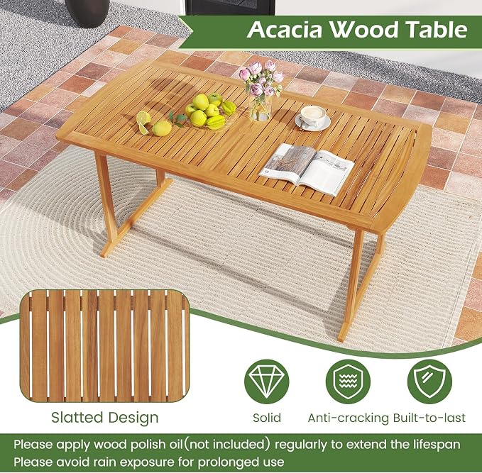 Tangkula 7 Piece Patio Acacia Wood Dining Set - Image 7