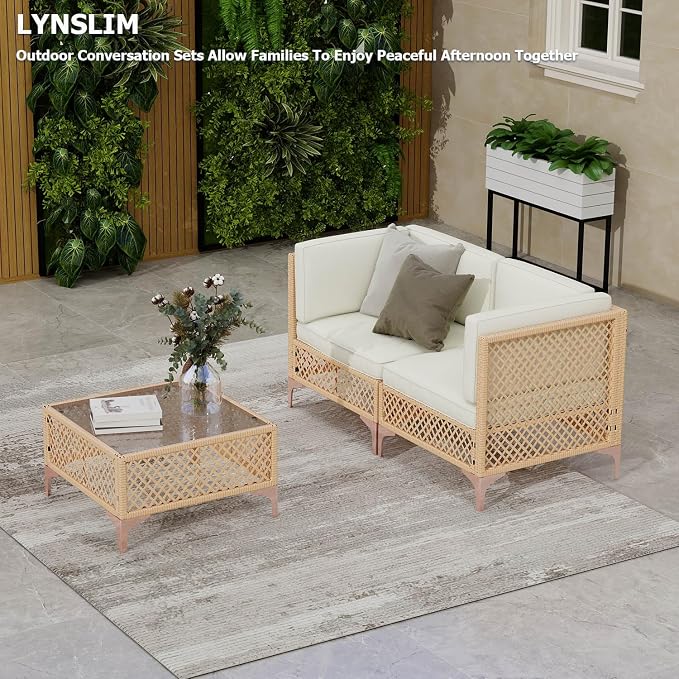 LYNSLIM Outdoor Patio Furniture Set, Wicker Outdoor Sectional Set, Boho Patio - Image 5