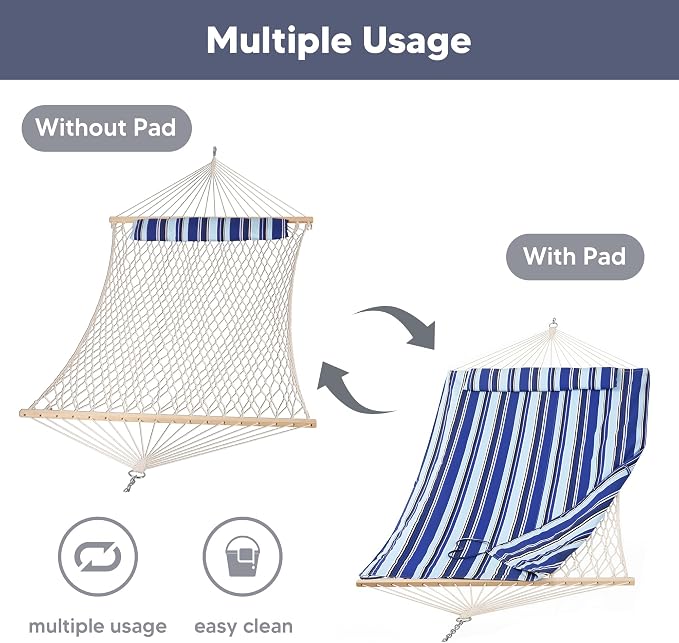 SUNCREAT 2 Person Hammock with Hardwood Spreader Bar, Outdoor Rope Hammock with - Image 3
