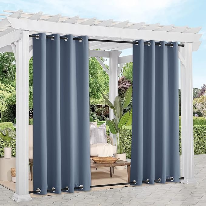 NICETOWN 2 Panels Patio Curtains Outdoor Waterproof & Windproof, Top and Bottom by NICETOWN