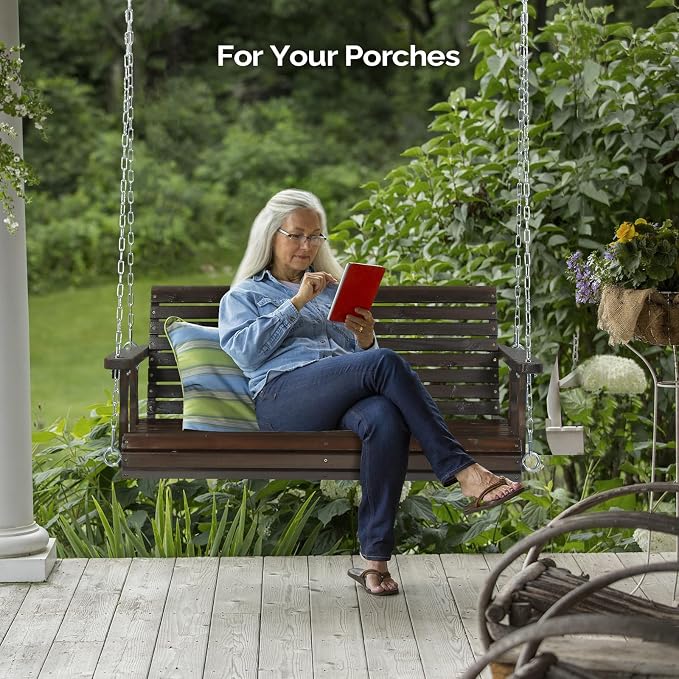 VINGLI Upgraded Patio Wooden Porch Swing - Image 6