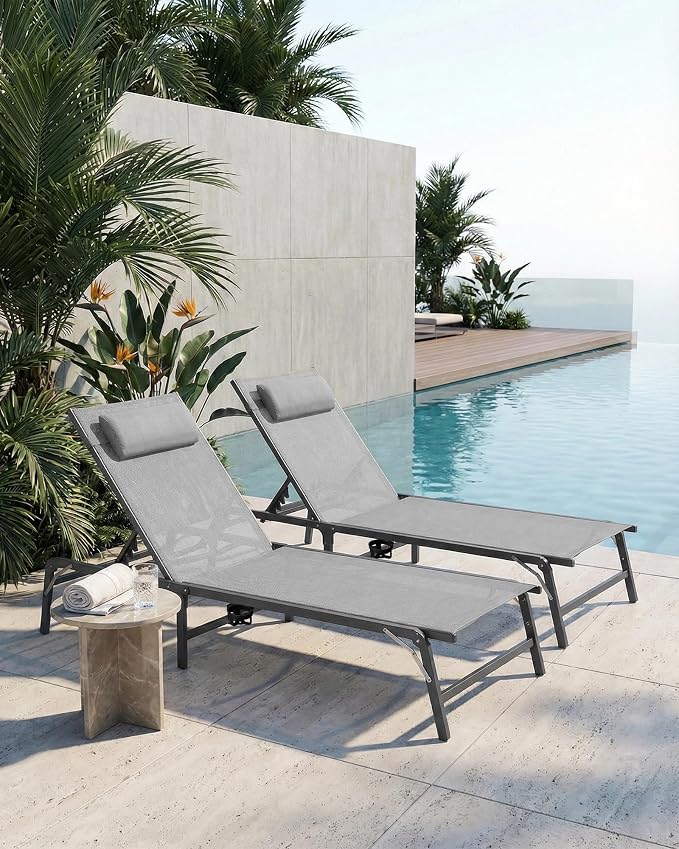2 Pack Foldable Chaise Lounge Chair - Image 2