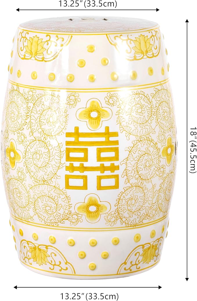 JONATHAN Y TBL1013B Double Happiness 18" Chinoiserie Ceramic Drum - Image 3