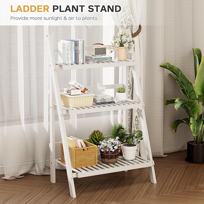 Bamboo Bookshelf 3-Tier Ladder Shelf, 39.4” Freestanding Open Bookcase Book - Image 8