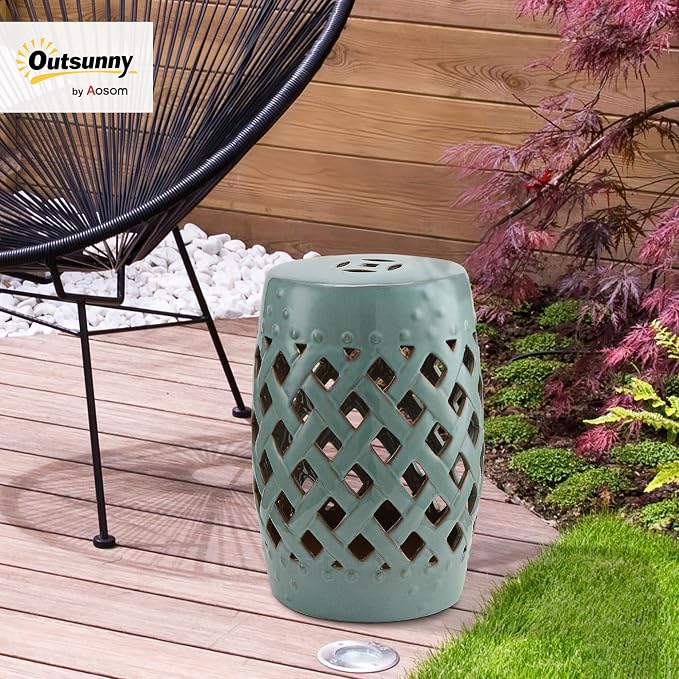 Outsunny 13" x 18" Ceramic Garden Stool - Image 2
