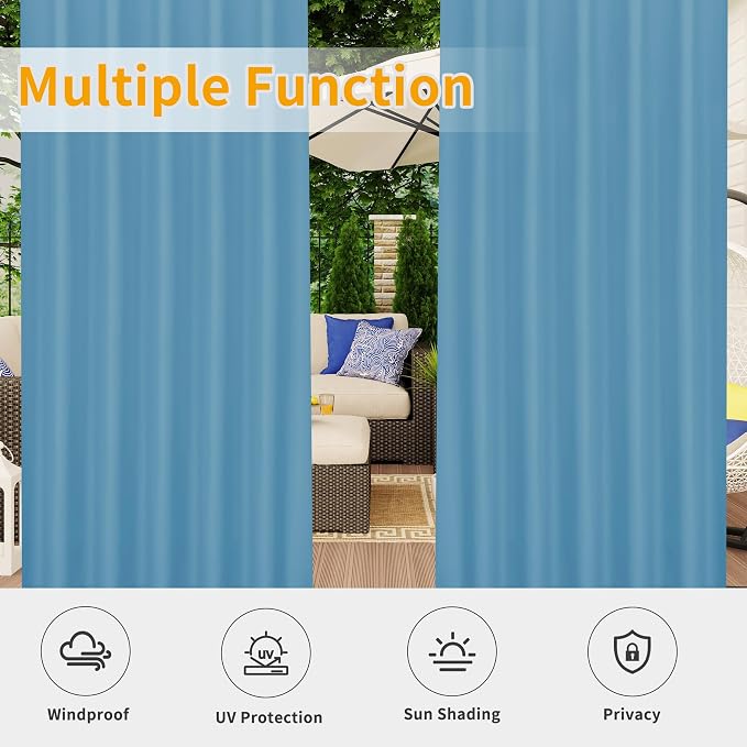 Easy-Going Outdoor Patio Curtains Detachable Tab Top Windproof Weatherproof - Image 5