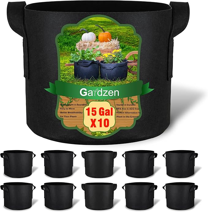 Gardzen 10-Pack 15 Gallon Grow Bags, Aeration Fabric Pots by Gardzen