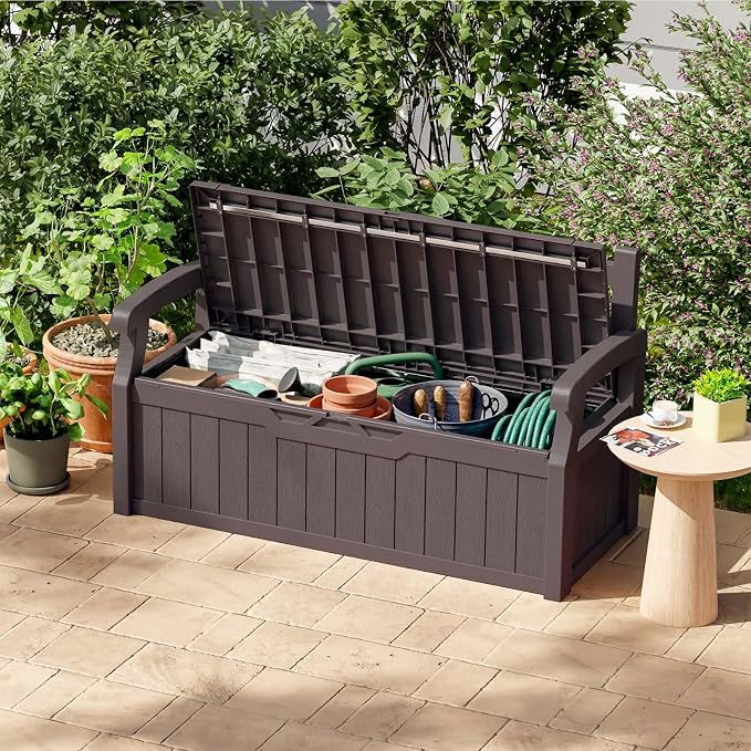 Patiowell 75 Gallon Plastic Storage Bench, Water-Resistant Deck Box - Image 2