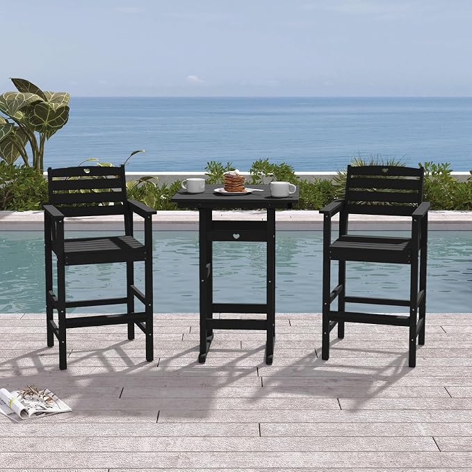 Patio Bar Table, Adirondack Chairs and Table 3 Pieces Set, Bar Height Chairs by Orbcove