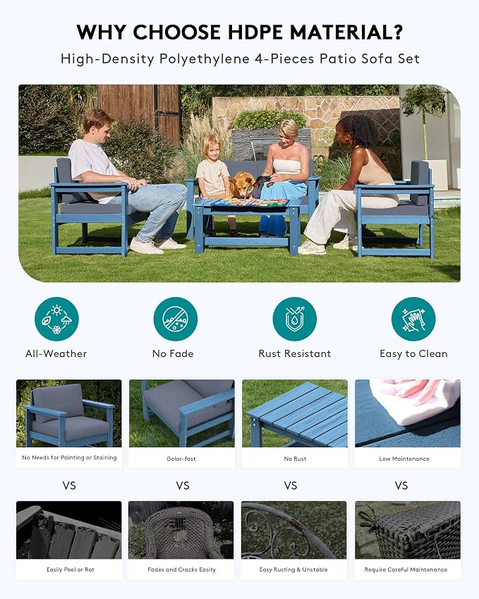 SERWALL 5 Pieces HDPE Outdoor Sofa Set - Image 4