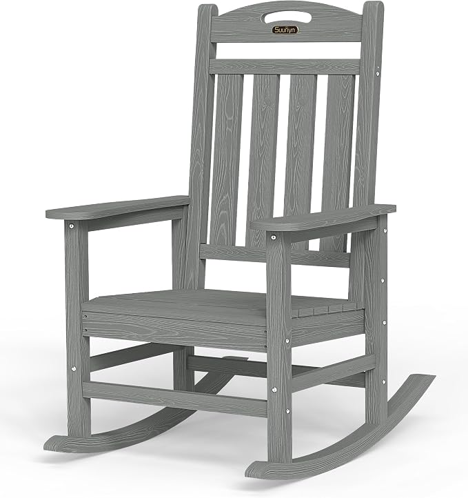 Oversized Rocking Chair Outdoor, High Back Porch Rocker Chair, HDPE All Weather by Suunyn