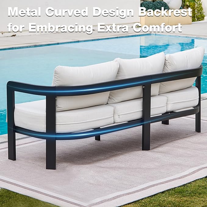 Outdoor Couch Aluminum Patio Furniture, 3-Seat All-Weather Metal Modern Patio - Image 5