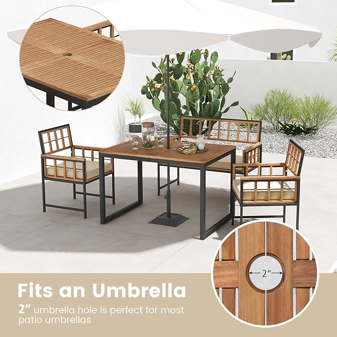 Tangkula 4 Piece Patio Dining Set, Outdoor Wood Dining Furniture W/ 2 Chairs & - Image 4