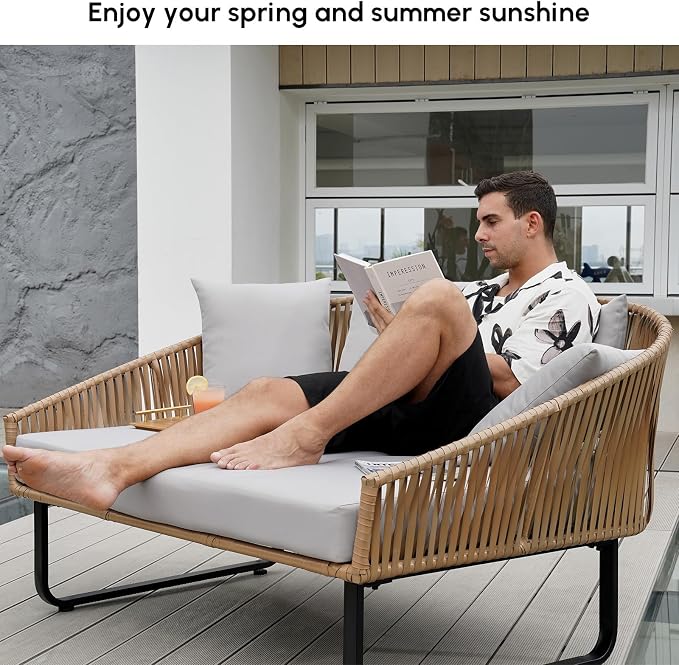 homary Rattan Patio Outdoor Daybed, Rattan Day Bed - Image 6