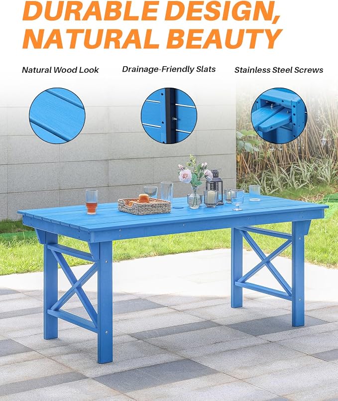 HDPE Outdoor Dining Table, 66.9” Rectangle Patio Dining Table - Image 9