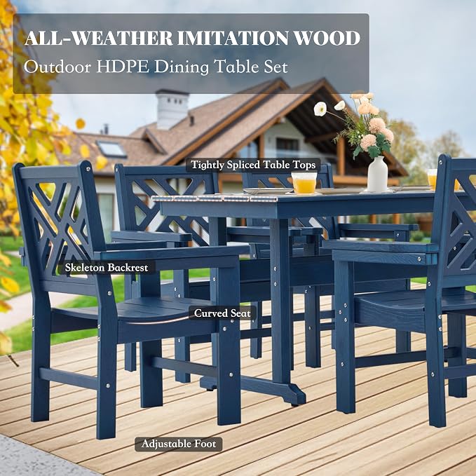 HDPE Outdoor Dining Set, 6-Piece Outdoor Table and Chairs Include 4 Dining - Image 3