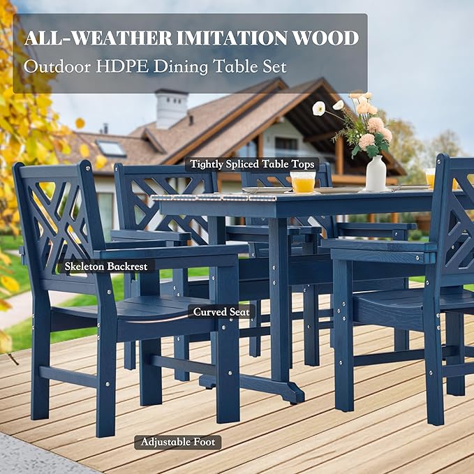 HDPE Dining Table Set for 8, 10-Piece Outdoor Table and Chairs Include 8 Dining - Image 3