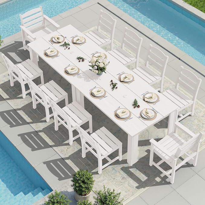 SERWALL Outdoor Dining Sets for 10, HDPE Dining Sets for 10 Person by SERWALL