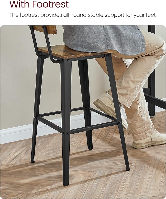 VASAGLE Set of 4 Bar Stools, Bar Height Stools, 29.1 Inches Tall Barstools - Image 8