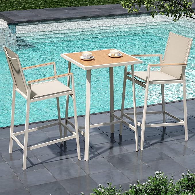 LAUSAINT HOME 3-Piece Patio Bar Set, All Weather Textilene Bar Height Table and - Image 2