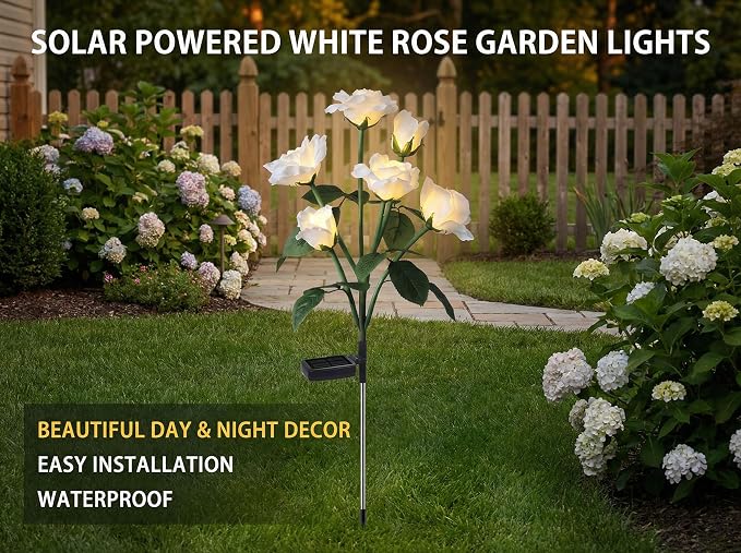 Solar Garden Rose Lights by FANCYPOP, 2 Pack Most Realistic 12 LED Flower Stake - Image 2