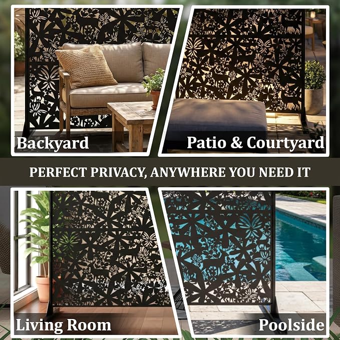 Metal Privacy Screen Outdoor 6FT – Freestanding Laser Cut Steel Garden Divider - Image 8