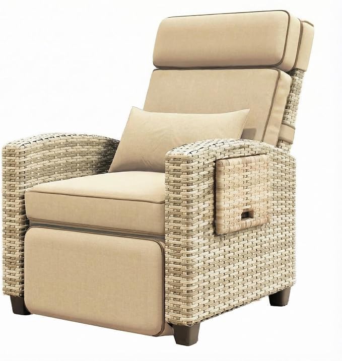 Towallmark Adjustable Rattan Recliner Chair, Patio Lounge Chairs by Towallmark