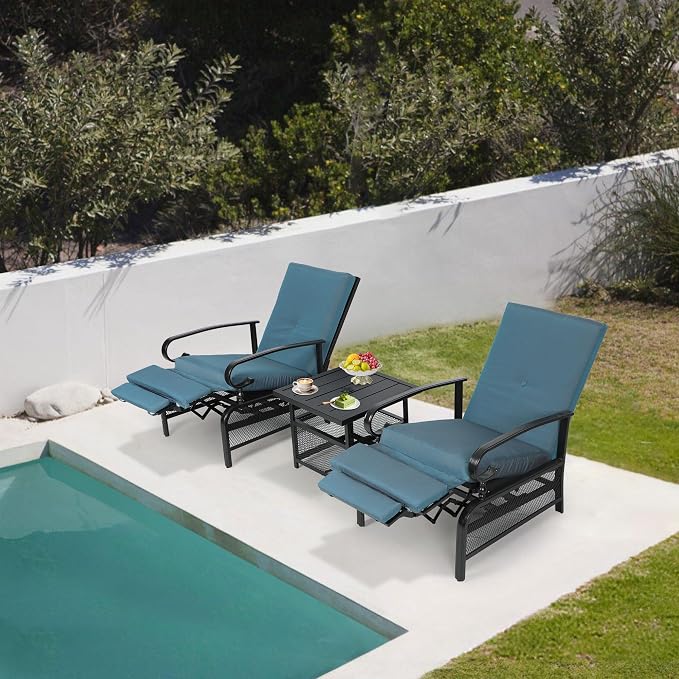 Oakcloud Adjustable Outdoor Lounge Chair Metal Patio Relaxing Recliner Chair Set - Image 6