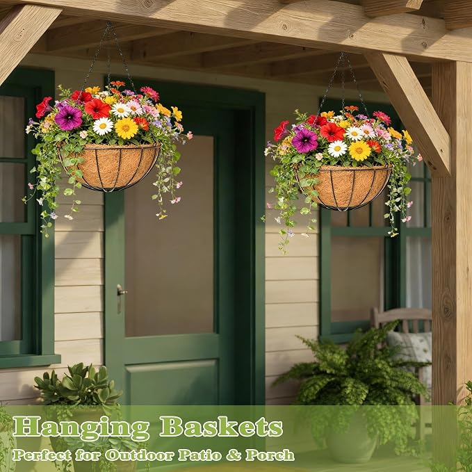 4 Pack 16 Inch Hanging Planters Outdoor Metal Hanging Flower Baskets - Image 6