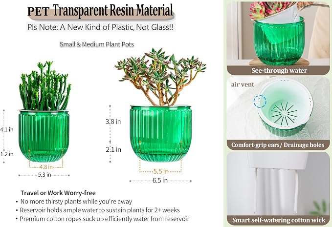 Melphoe Self Watering Pots for Indoor Plants Planter, 6.5/5.3 Inch 2 Pack - Image 6