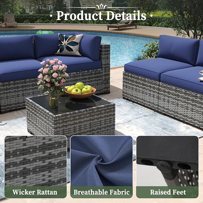 Aoxun 7 Piece Patio Furniture Set Wicker Rattan Patio Conversation Set Outdoor - Image 4