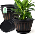FGstyle 4 Pack 16 inch Plant Pots, Retro Vertical Stripe Planters by FGstyle
