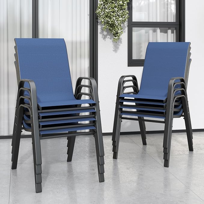 Patio Chairs Set of 8, Stackable Outdoor Dining Chairs by Vimstora