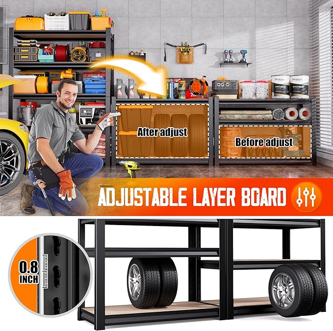 71"Hx46"Wx18"D Garage Shelving-2050 lbs 5 Tier Storage Shelves, Adjustable - Image 7