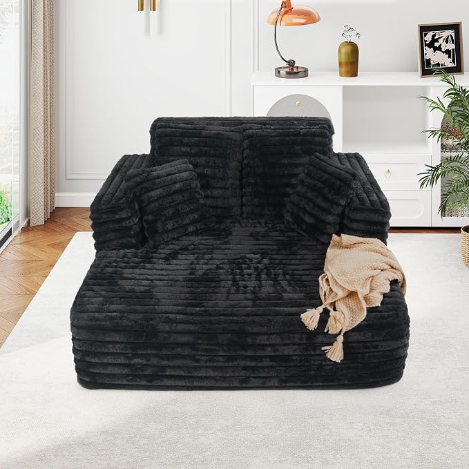 56" Oversized Chaise Lounge Chair Indoor, Plush Faux Fur Sleeper Sofa Couch Bed - Image 9