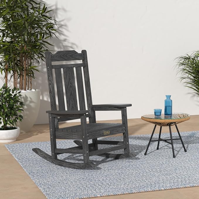 SERWALL Gray Outdoor Rocking Chair Set of 4, All Weather Patio Rocking Chair - Image 2