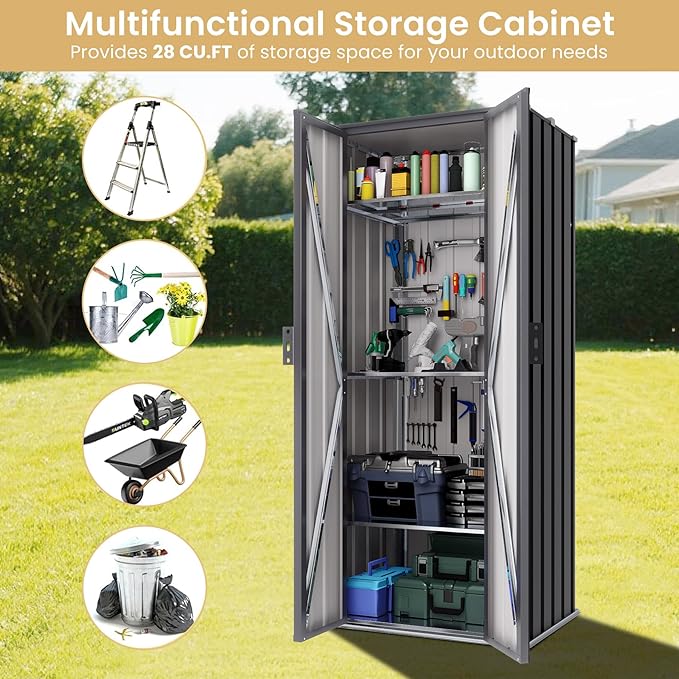 Greesum Outdoor Metal Storage Cabinet, Vertical Tool Organizer - Image 4