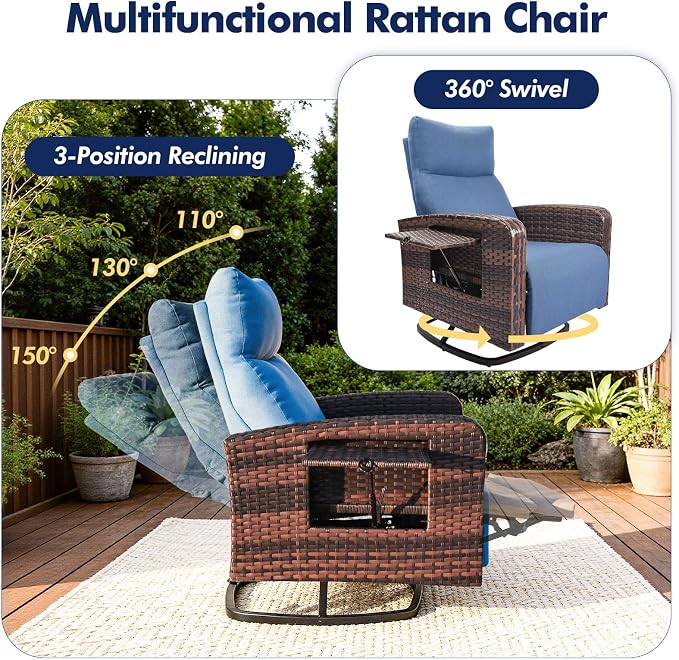 Outdoor Recliner Chair Set of 2, Wicker Patio Recliners - Image 3