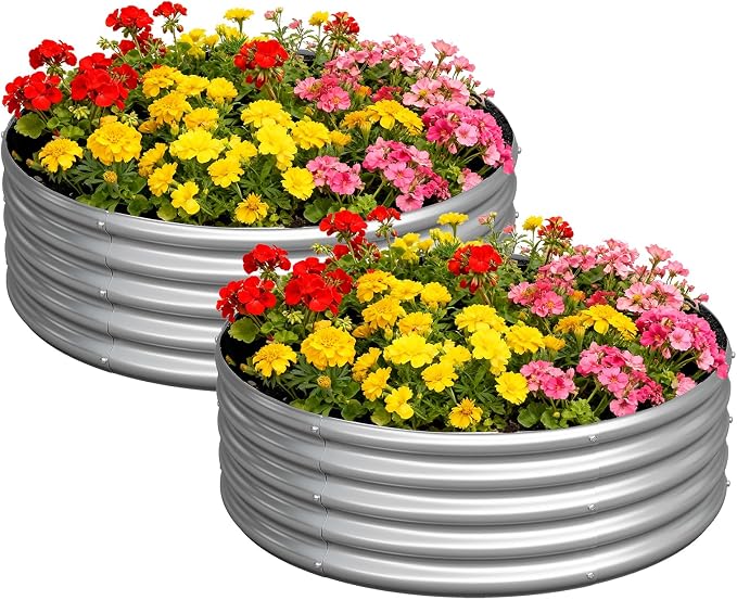 zizin 2 Pack Galvanized Raised Garden Bed Metal Round Raised Garden Beds by zizin