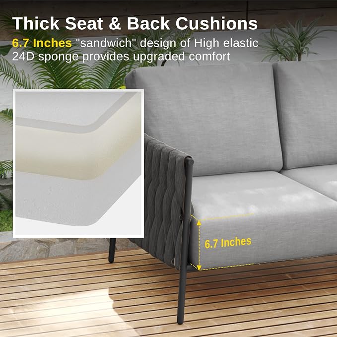 East Oak Patio Furniture Set, Outdoor Furniture Sectional Sofa Set - Image 5