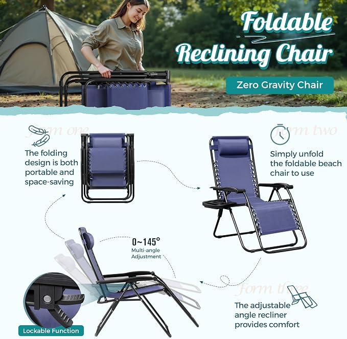 Homall Zero Gravity Chair Patio Folding Lawn Outdoor Lounge Gravity Camp - Image 7
