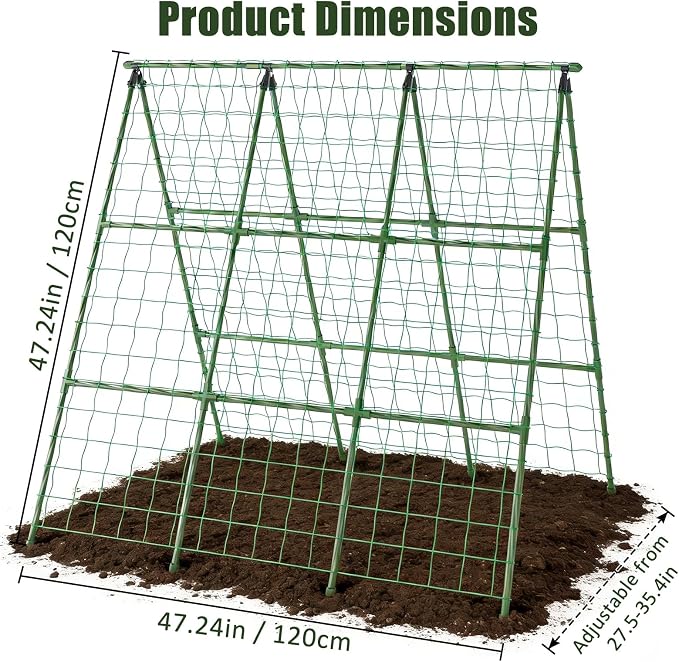 Miory Cucumber Trellis for Raised Beds, 48 x 48 Inch Metal A-Frame Garden - Image 2