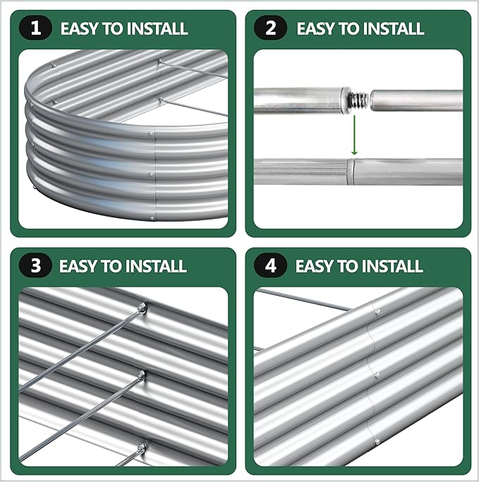 2PCS 12x2x1FT Galvanized Raised Garden Bed Kit, Vegetable Boxes-Oval Metal - Image 6
