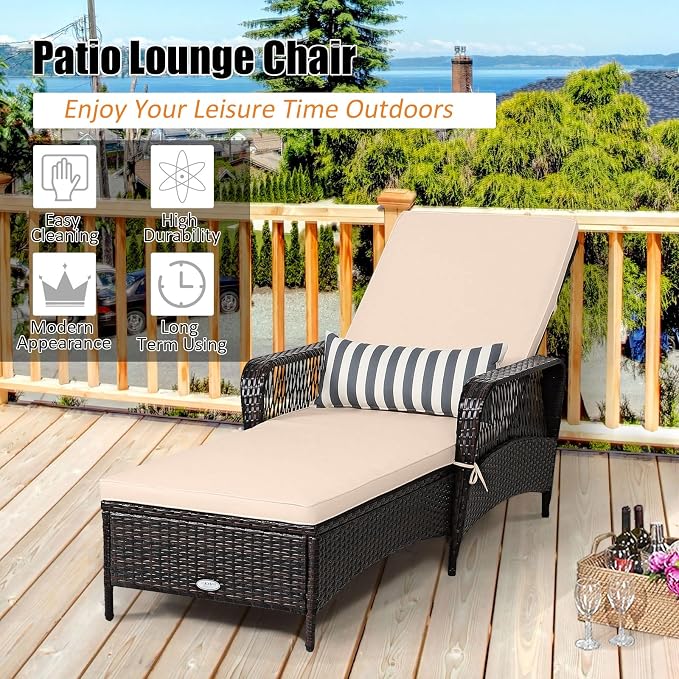 Tangkula Wicker Chaise Lounge Outdoor Set of 2, Patio Rattan Reclining Chaise - Image 5
